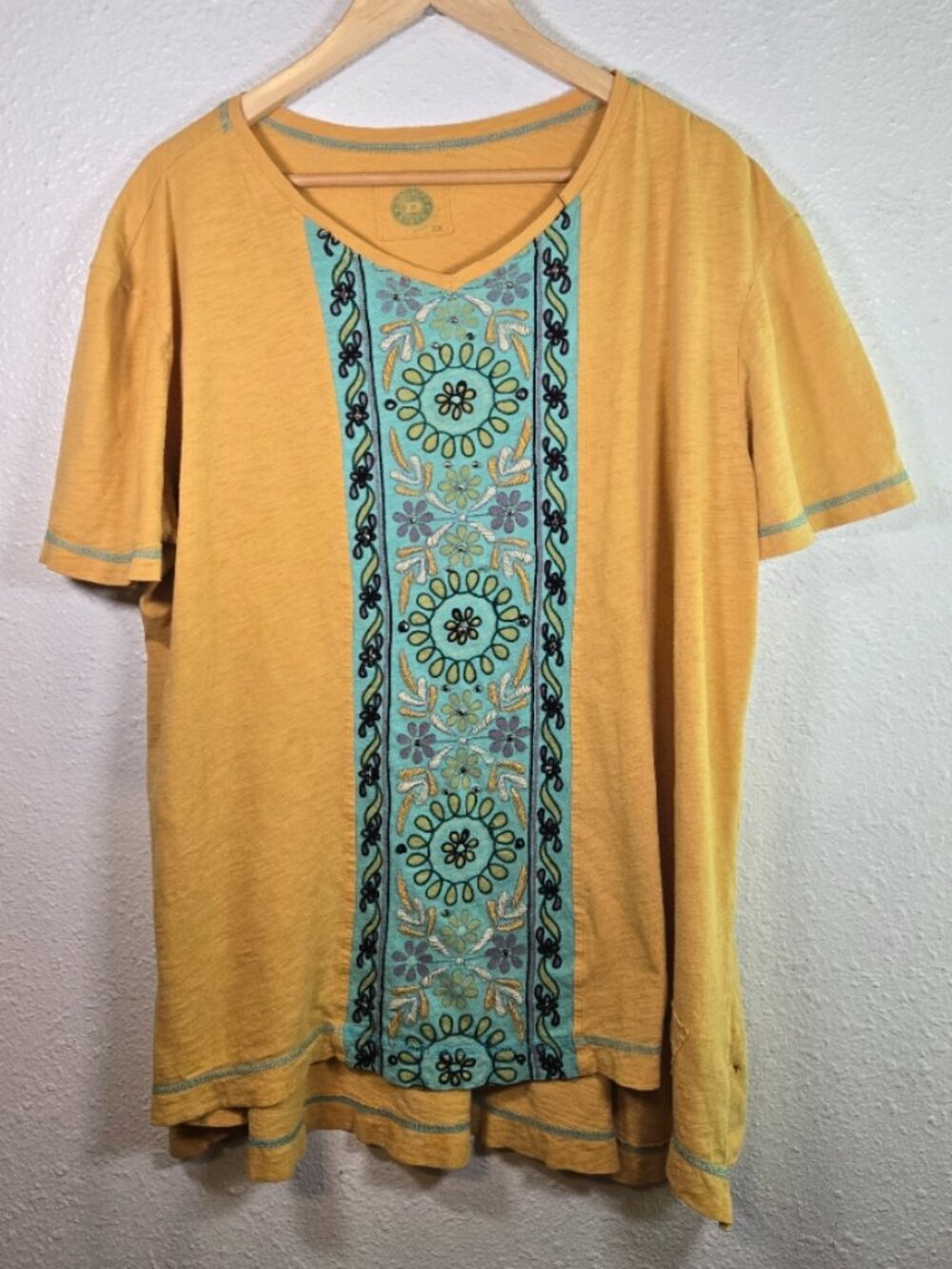 Double D Ranch Embroidered Panel V-Neck Tee